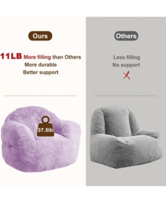 51" Fluffy Faux Fur Bean Bag Chair Cover with Filler, Machine Washable, Anti-Slip Storage Bag