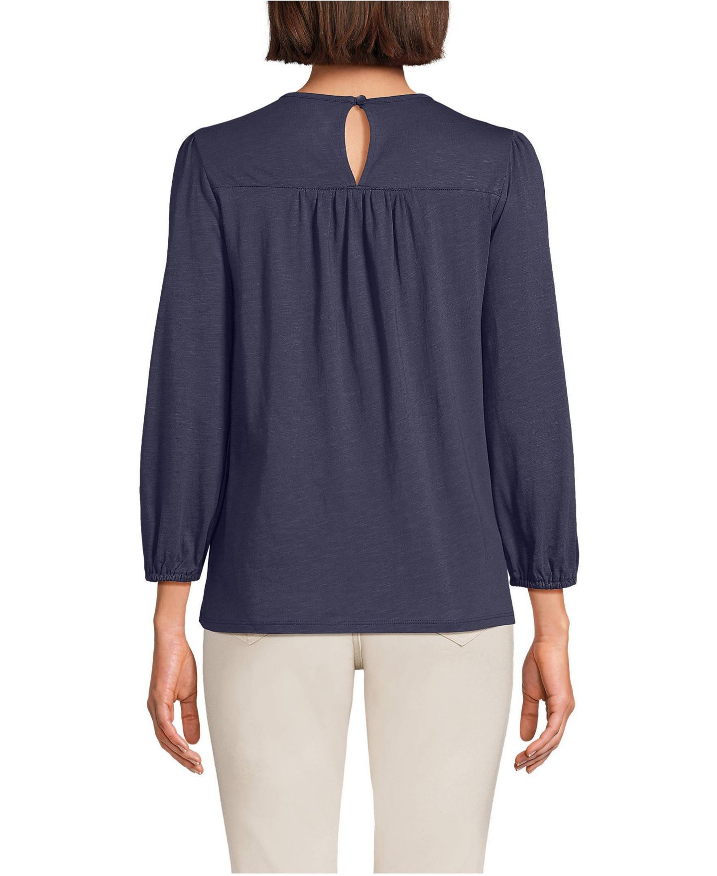 Женский топ Lands' End 3/4 Sleeve Eyelet Mix Flowy, цвет: Выцветший тёмно-синий — фото 2