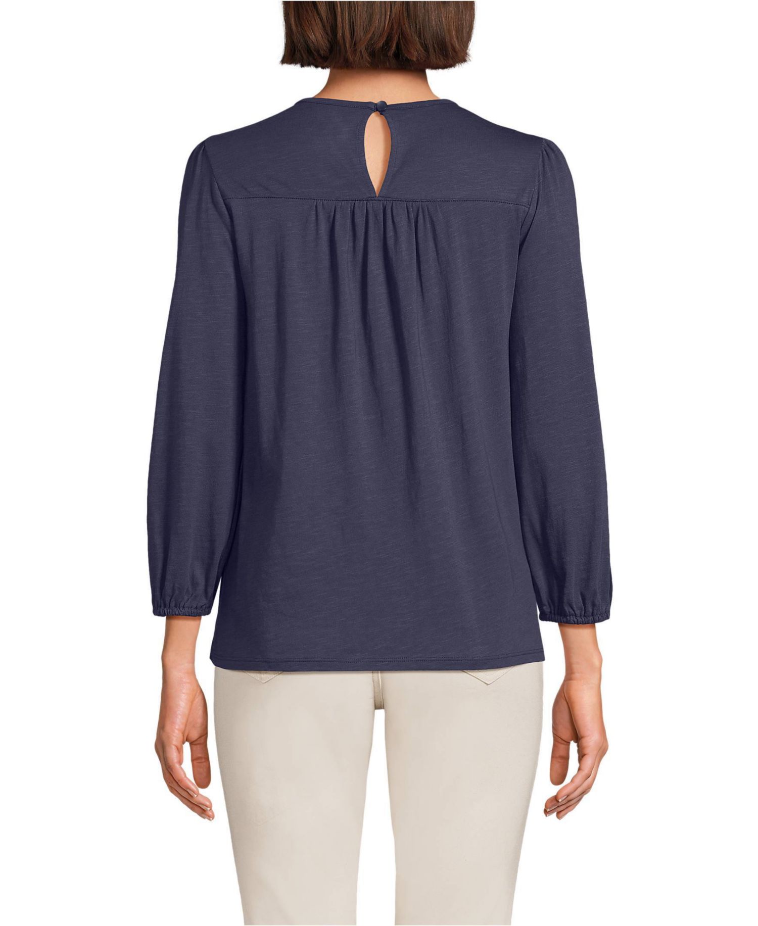 Women's 3/4 Sleeve Eyelet Mix Flowy Top