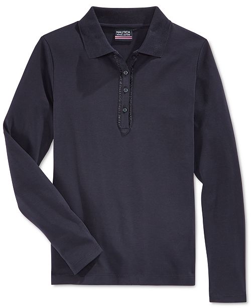 Nautica Big Girls School Uniform Ruffled LongSleeve Polo Shirt