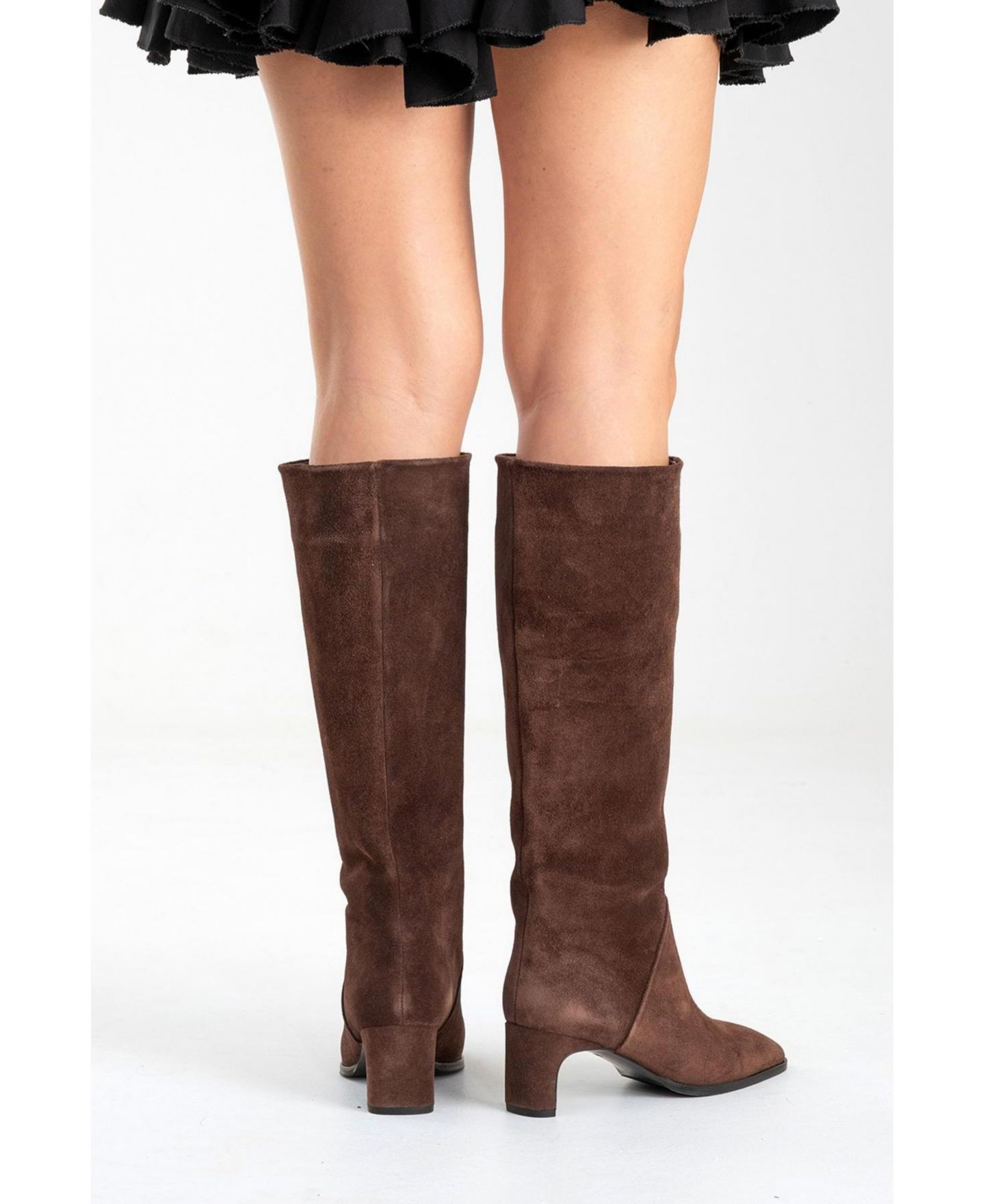 Женские ботинки Forever & Always Shoes Taly Leather Block Heel Knee High, цвет: Коричневый замшевый — фото 7