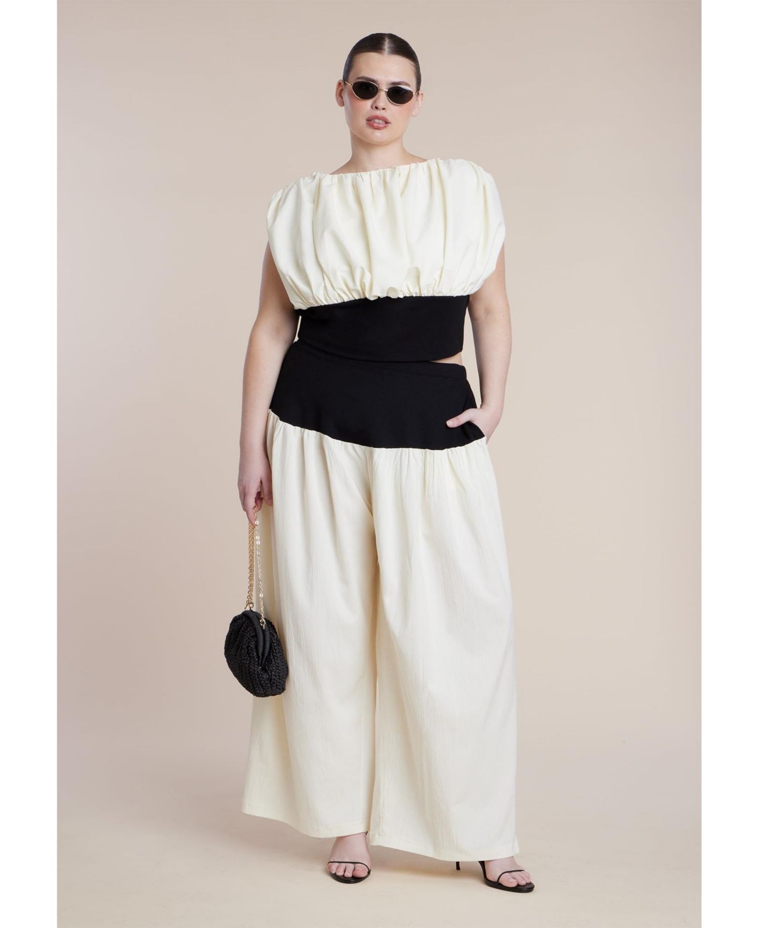Women's Plus Size Colorblocked Wide Leg Pant