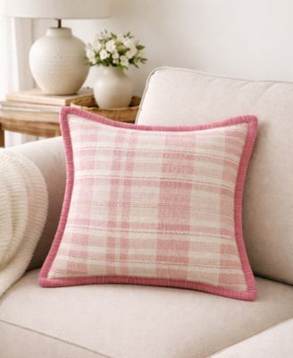 Soft Plaid Blue Textured Velvet Flange Decorative Pillow, 20" x 20"