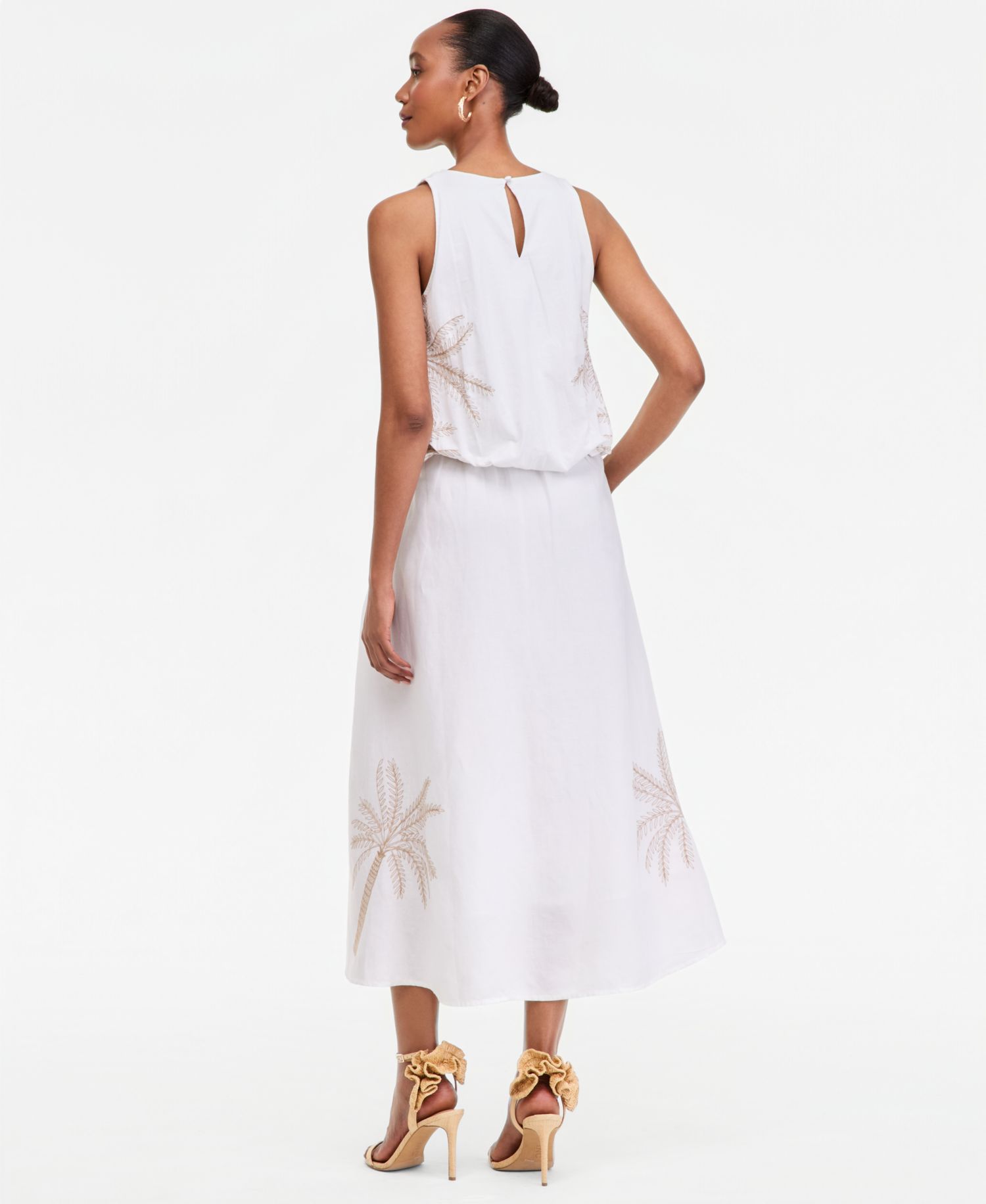 Women's Linen-Blend Embroidered Midi Skirt