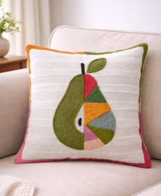 Dear Pear Textured Stripe Embroidered Decorative Pillow, 20" x 20"