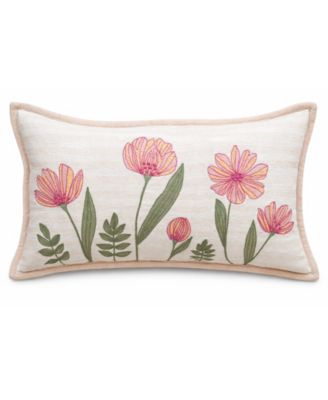 Poppy Garden Spring Embroidered Lumbar Decorative Pillow, 14" x 24"