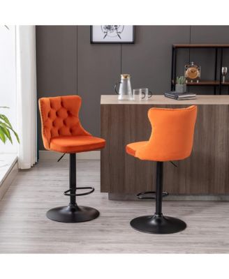 Velvet Bar Stools Set of 2, Adjustable Swivel Counter Height Chairs with Back, Footrest and Nailhead Trim for Kitchen Island, Home Pub