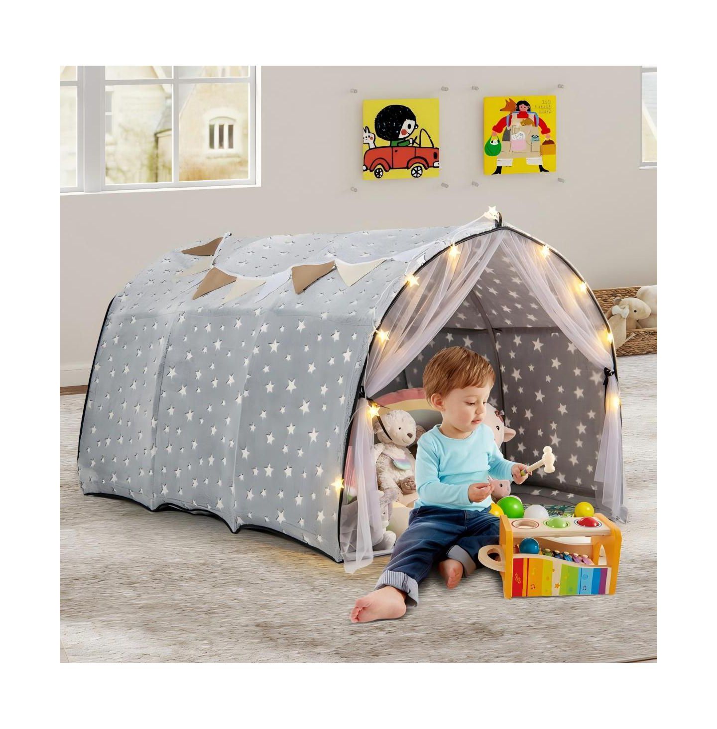 Детские игрушки HONGGE Glow-in-the-Dark Stars Twin Bunk Bed Tent Canopy, 3-Piece Set, Ages 3+ — фото 2