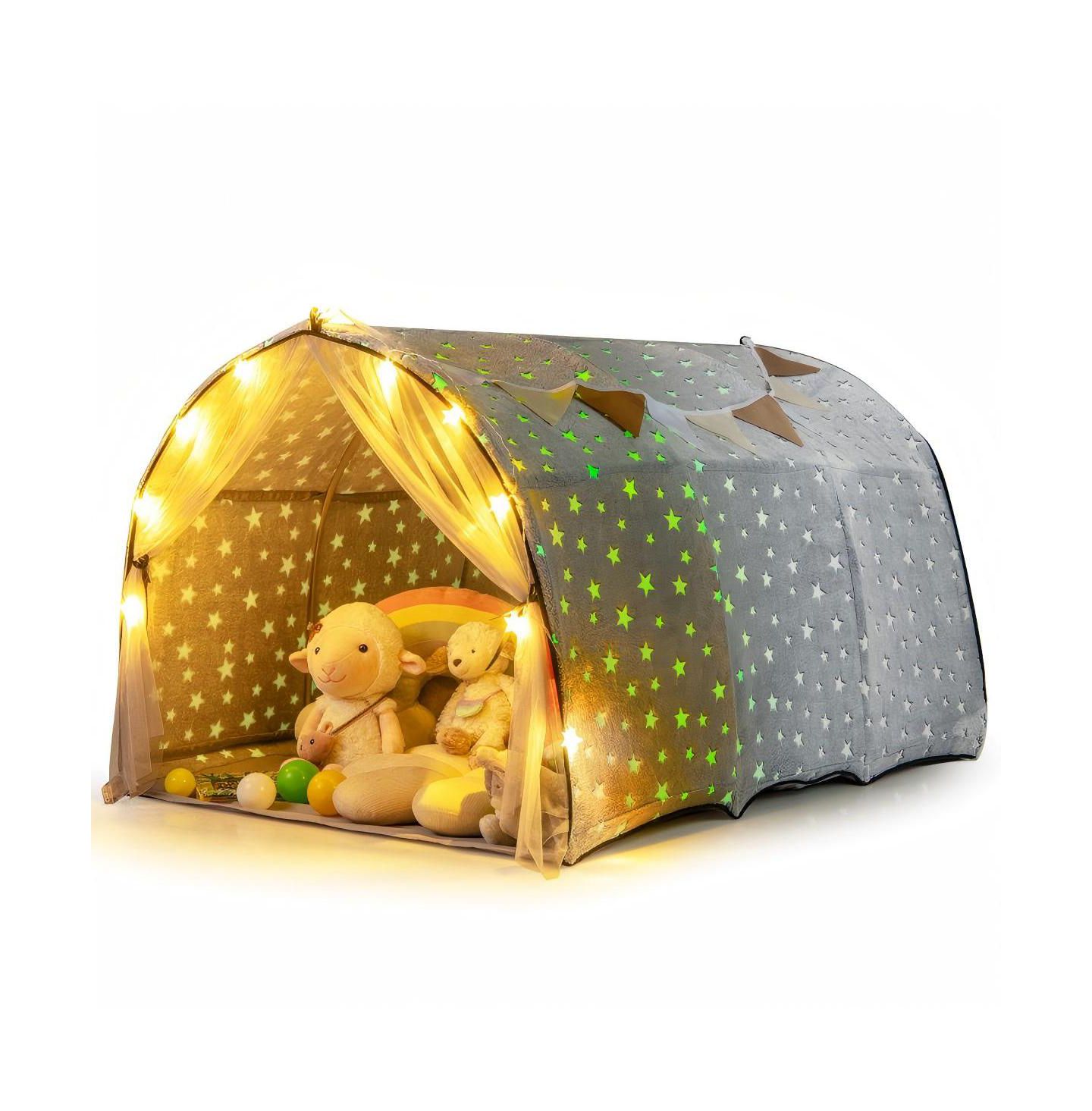 Детские игрушки HONGGE Glow-in-the-Dark Stars Twin Bunk Bed Tent Canopy, 3-Piece Set, Ages 3+ — фото 1