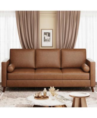 Leather Sofa for Living Room, Mid-Century Modern Couch with Deep Seats, Faux Leather Couch, 3 Seat Sofa with Removable Cover