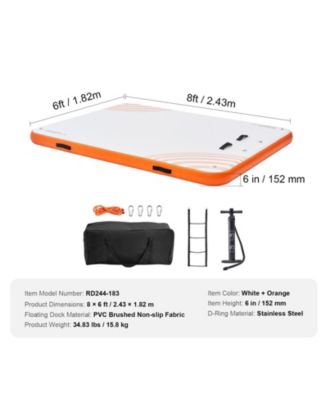 8 x 6 Ft Inflatable Floating Dock Platform with Non-Slip Surface and Ladder