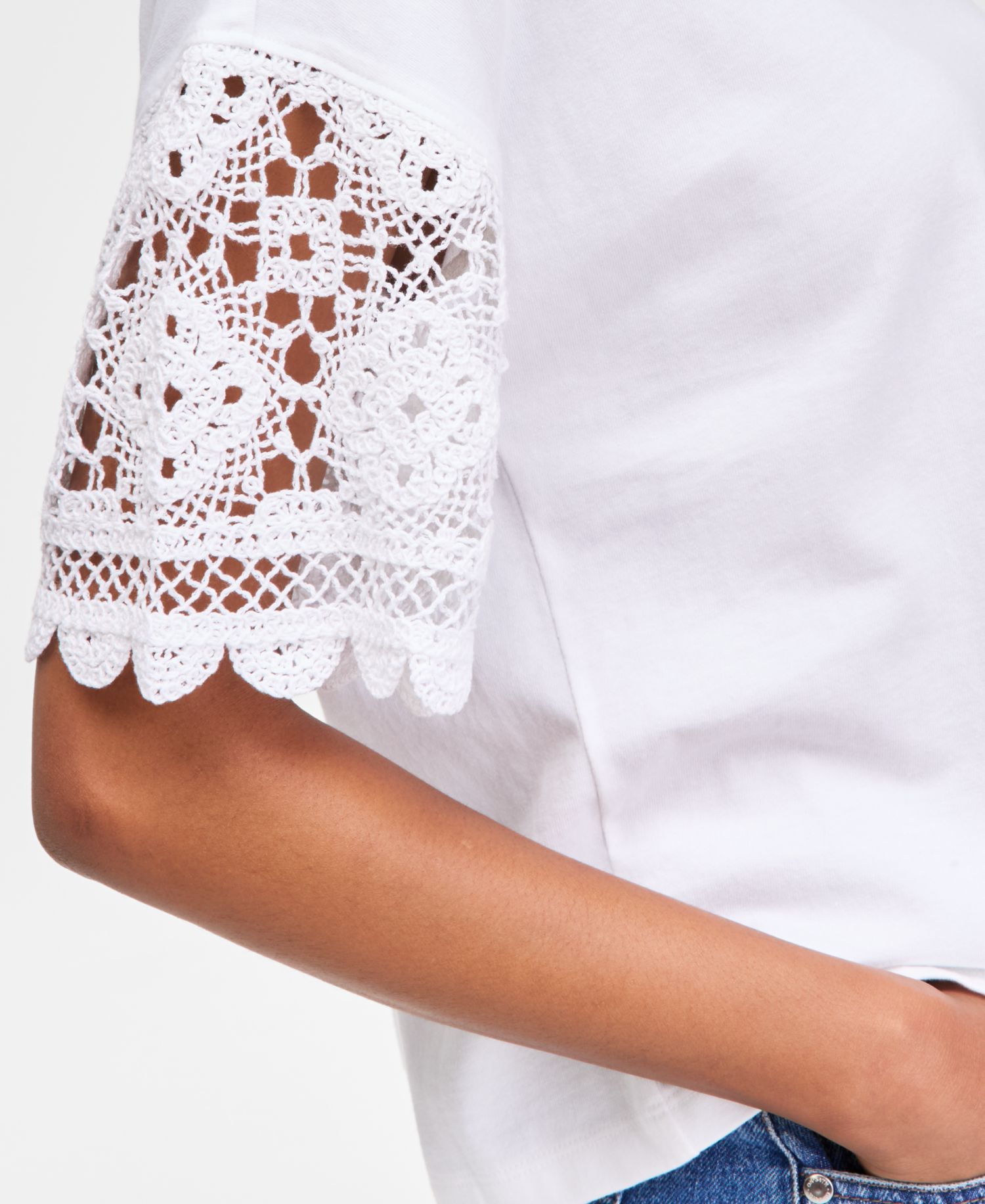 Women's Crochet-Sleeve Jersey T-Shirt
