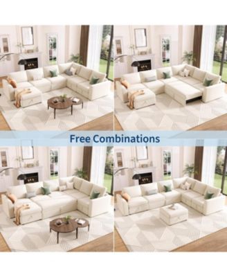 Sectional Sleeper Sofa with Pull Out Bed, Chenille Modular Sectional Sofa L Shaped Couch with Pull Out Couch and Storage Seat