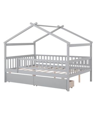 Wooden House Bed Two Drawers