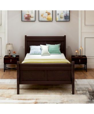 Wood Platform Sleigh Bed Frame with Headboard Footboard Wood Slat Support Mattress Foundation