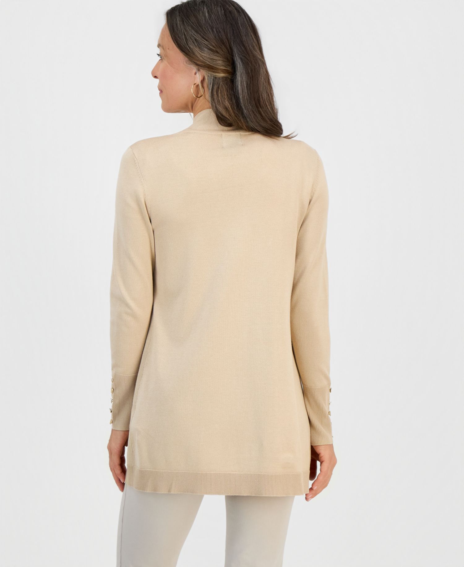 Petite Open-Front Button-Cuff Cardigan Sweater