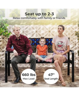  Patio Metal Bench Classic Slatted Loveseat for 2-3 People w/ Curved Seat