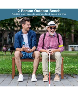 2-Person Outdoor Bench Patio Bench w/ Slatted Seat Weather Resistant Solid Wood Frame