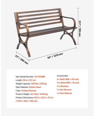 Carbon Steel Outdoor Bench with Slatted Backrest