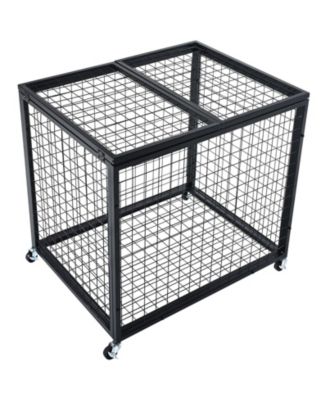 Rolling Sports Ball Storage Cart with Double Lid, Steel Equipment Organizer for Garage and Gym