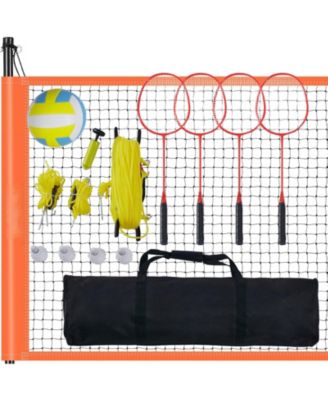 Volleyball and Badminton Combo Set with Adjustable Net and Carry Bag