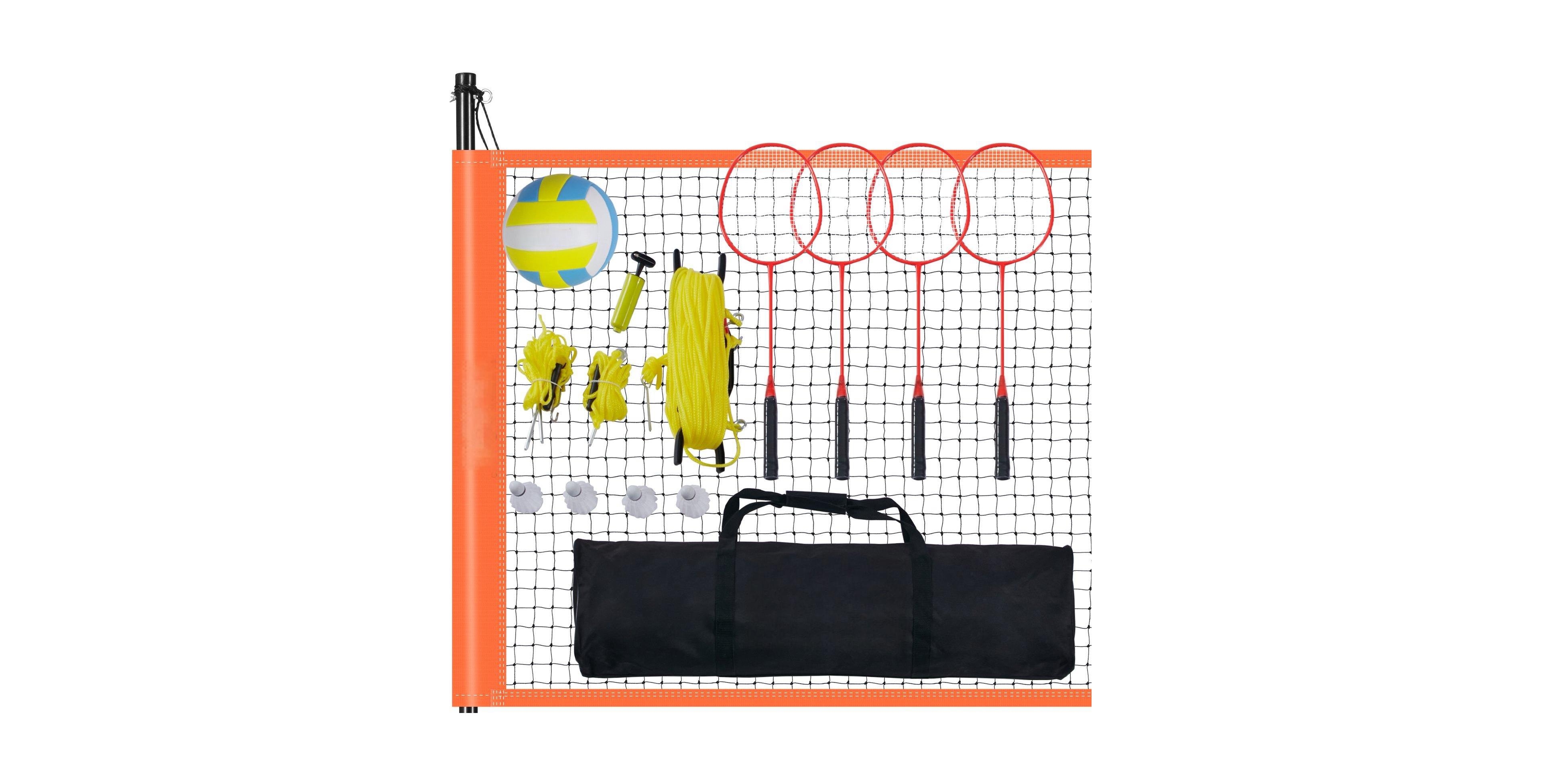 Mecale Volleyball and Badminton Combo Set with Adjustable Net and Carry Bag