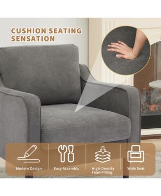 Mid-Century Modern Accent Chairs,Modern Linen Fabric Armchair for Living Room,Comfy Sofa Chairs with Scooped Arms