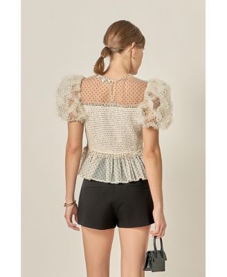 Women's Polka Dot Puff Sleeve Top