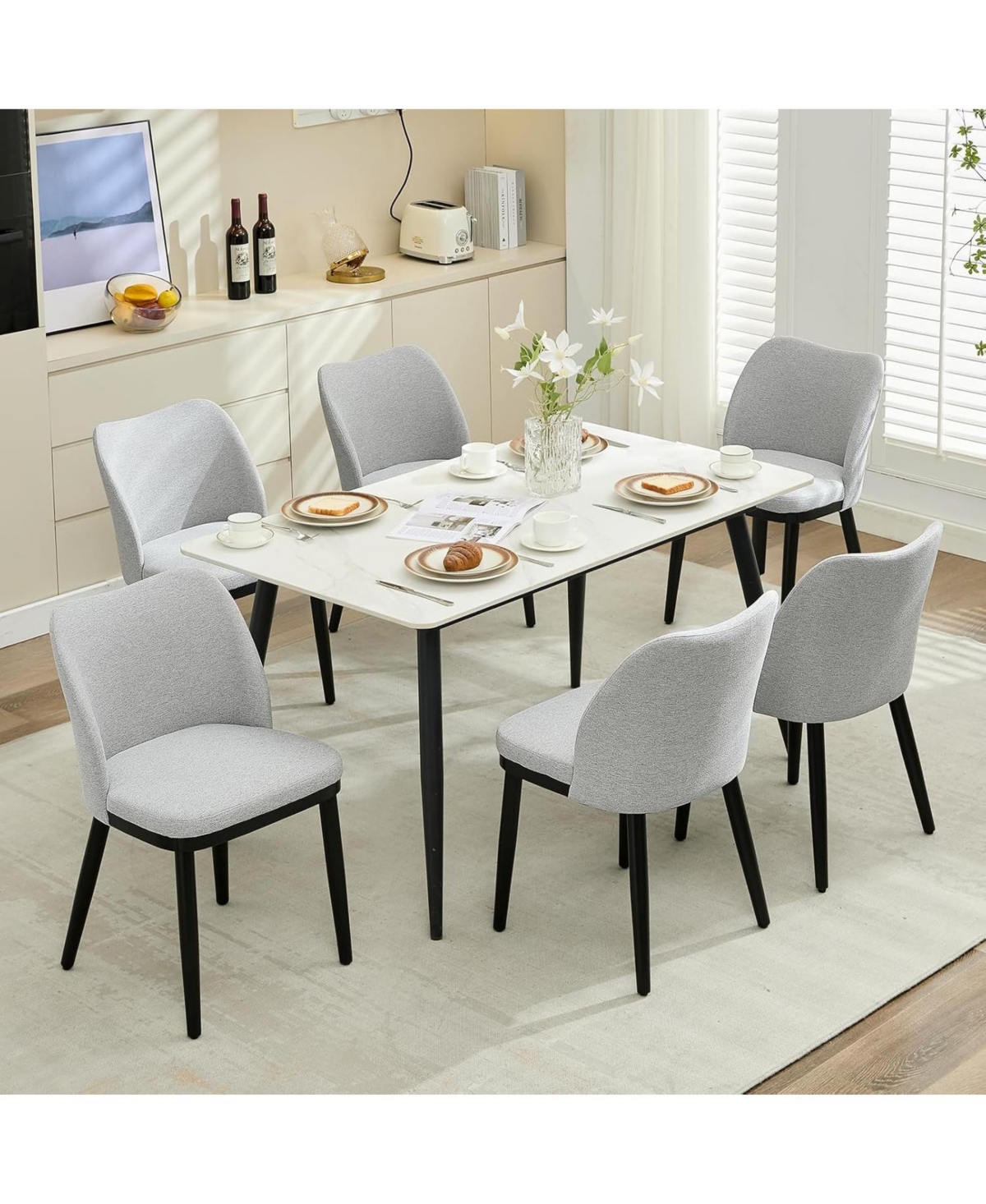 gaomon Dining Chairs Set of 6,Upholstered Dining Room Side Chairs,Chair for Dining with Padded Seat and Wood Legs,Modern Dining Chair for Restaurant