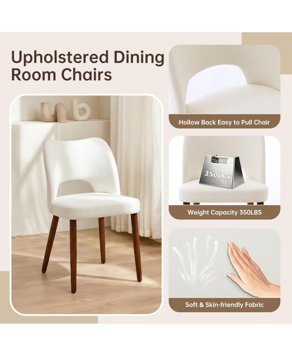 gaomon Wooden Dining Chairs Set of 2,Modern Fabric Upholstered Dining Room Chair Hollow Back Kitchen Chairs with Adjustable Foot Pads
