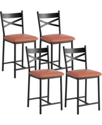 Bar Stools Set of 4,Upholstered Kitchen Barstools with Footrest and Back,PU Leather Counter Height Bar Stools with Thick Cusion,Bar Charis