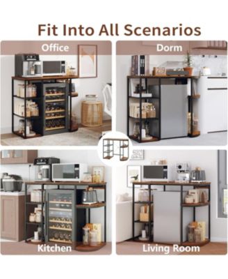 46.9in Mini Fridge Stand with Storage Shelf, 6-Tier Microwave Stand & Coffee Bar Organizer with 4 Power Outlet and Air Switch