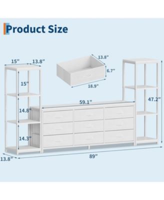 TV Stand Dresser for 75 Inch TV, Large Entertainment Center with Fabric Drawers & 4 Tier Storage Shelves