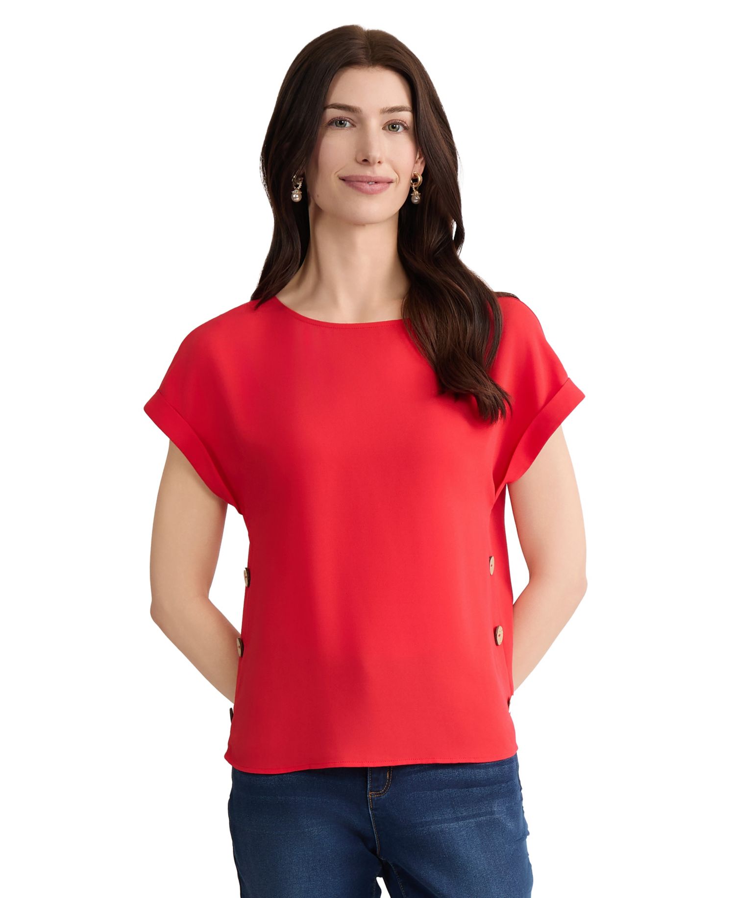 Women's Short-Sleeve Boat Neck Polyester Blouse