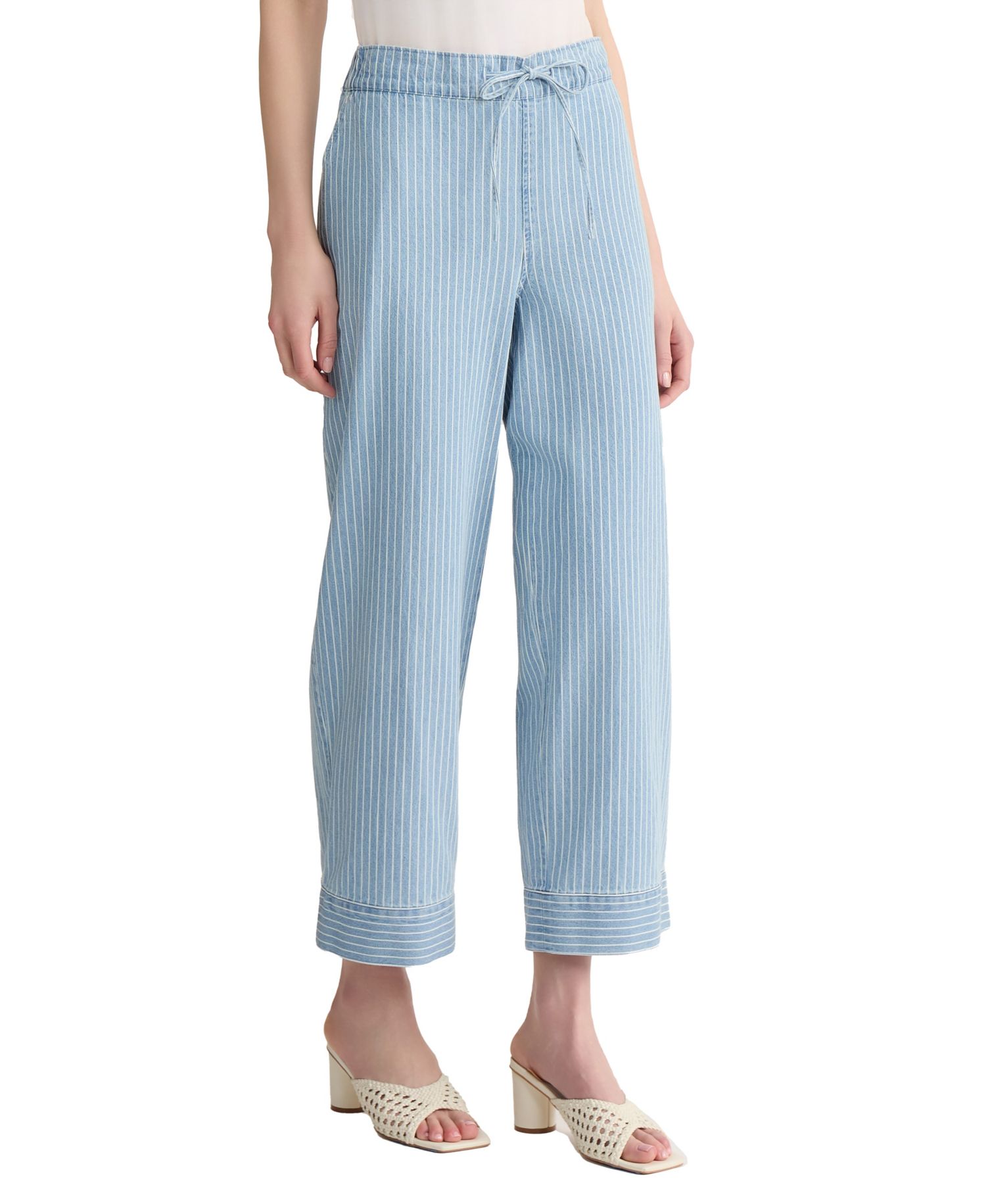 Women's Wide Leg Stripe Drawstring Crop Pants