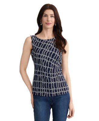 Women's Sleeveless Side-Ruched Printed Tank Top