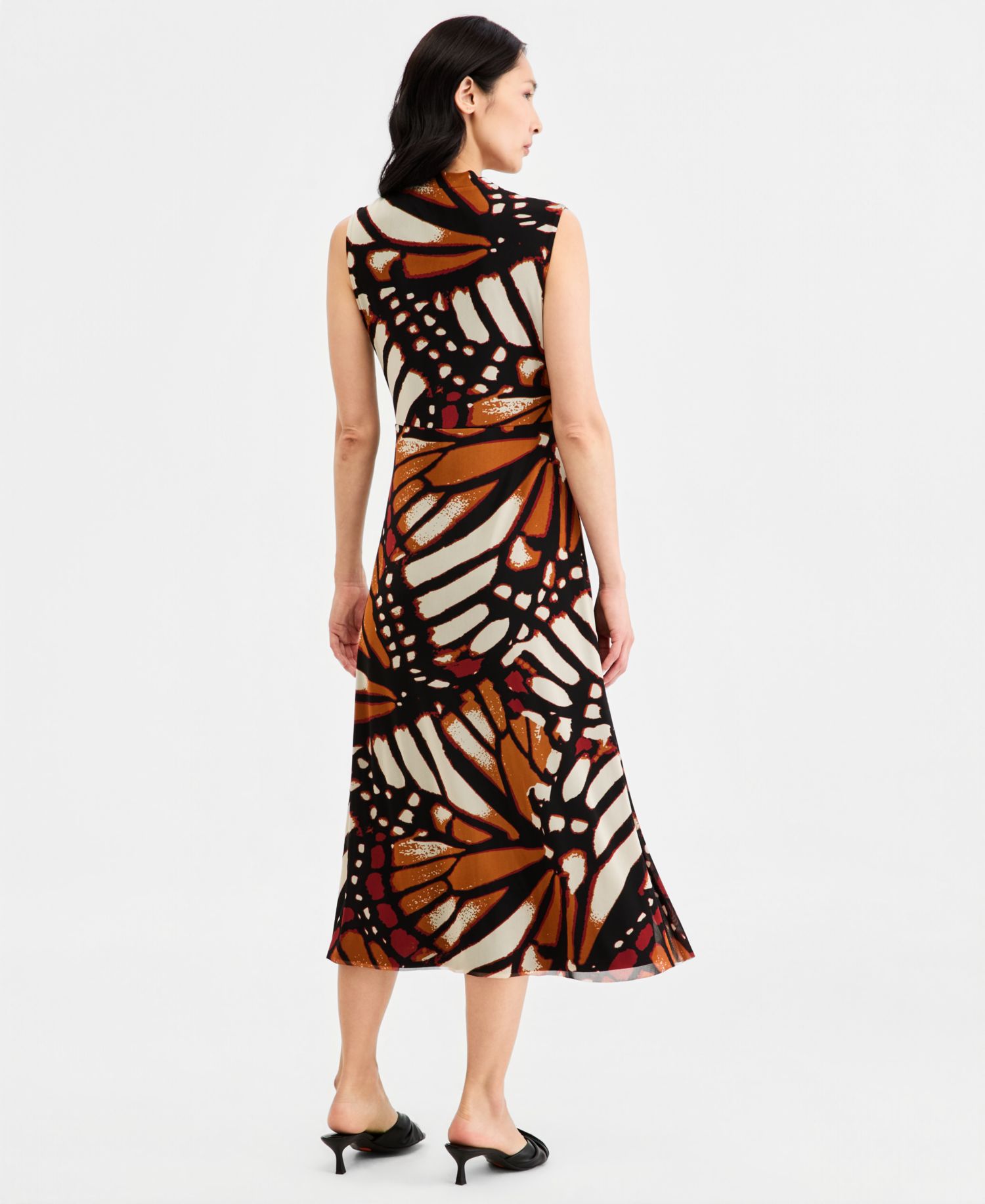 Women's Twist Front Sleeveless Midi Printed Mesh Dress