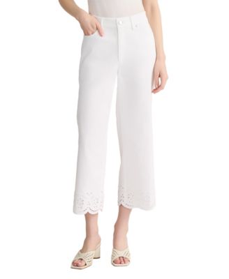 Women's Straight Leg Eyelet Hem Crop Pants