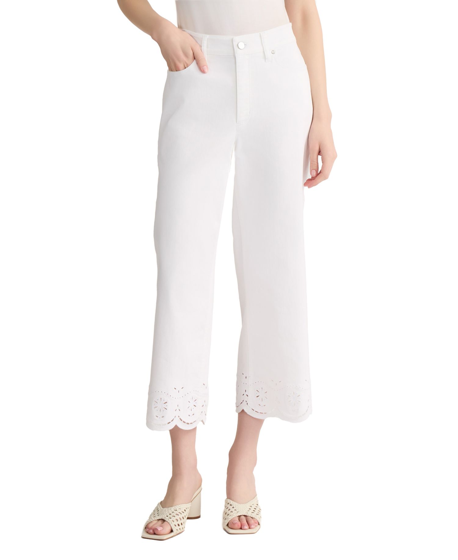 Petite Lexington Embroidered Wide-Leg Crop Jeans