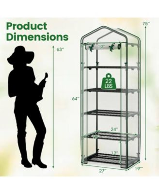 27” x 19” x 75” Mini Greenhouse with 5 Tier Shelves, PE Cover, Roll-Up Zipper Door