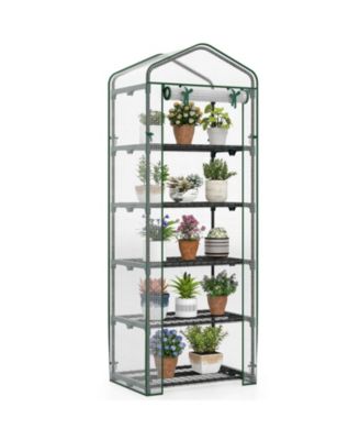 27” x 19” x 75” Mini Greenhouse with 5 Tier Shelves, PE Cover, Roll-Up Zipper Door