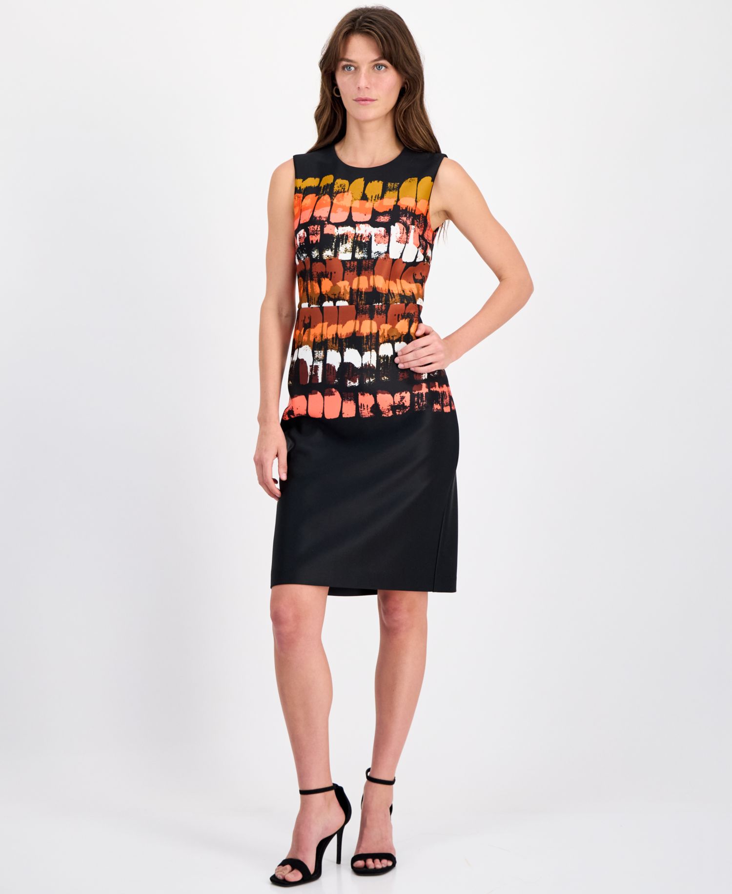 Women's Printed Sleeveless Scuba Sheath Dress