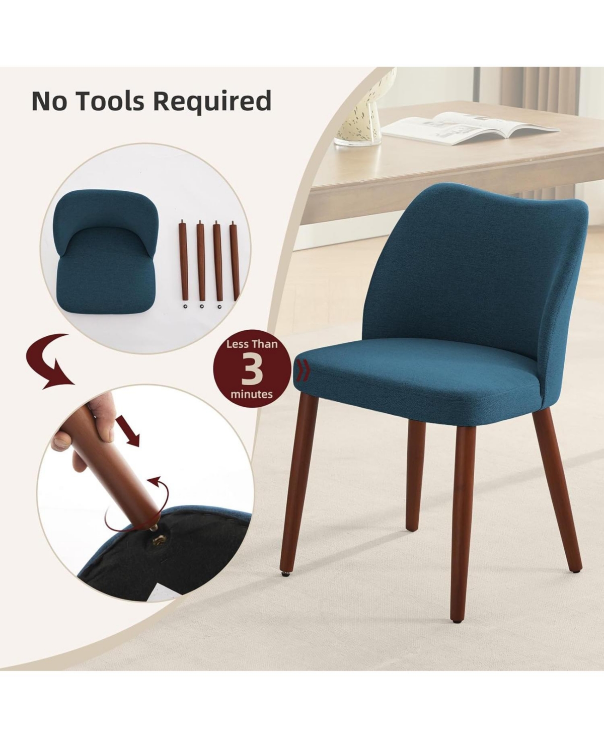 gaomon Dining Chair Set of 2,Linen Upholstered with Wood Legs,Wing Backrest,Wooden Kitchen Chair,Kitchen Chairs Thick Cushions