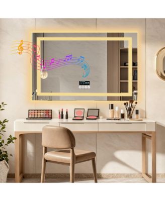 LED Bathroom Mirror Wall-Mounted with Bluetooth Speaker, Vanity Mirror Anti Fog with Memory Function