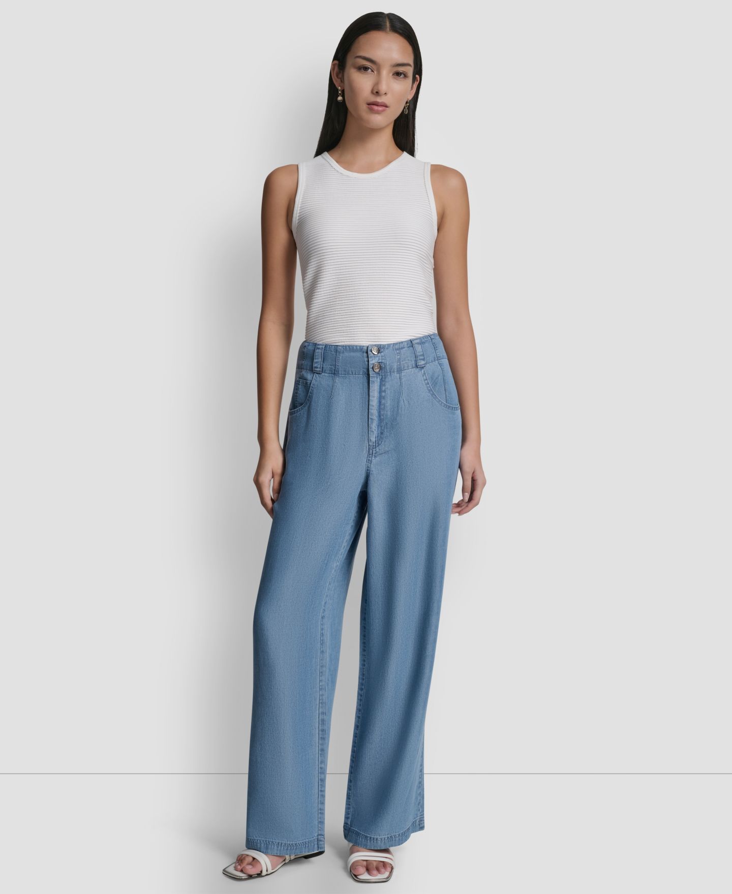 Женские брюки DKNY Chambray Wide-Leg, цвет: Stream — фото 2