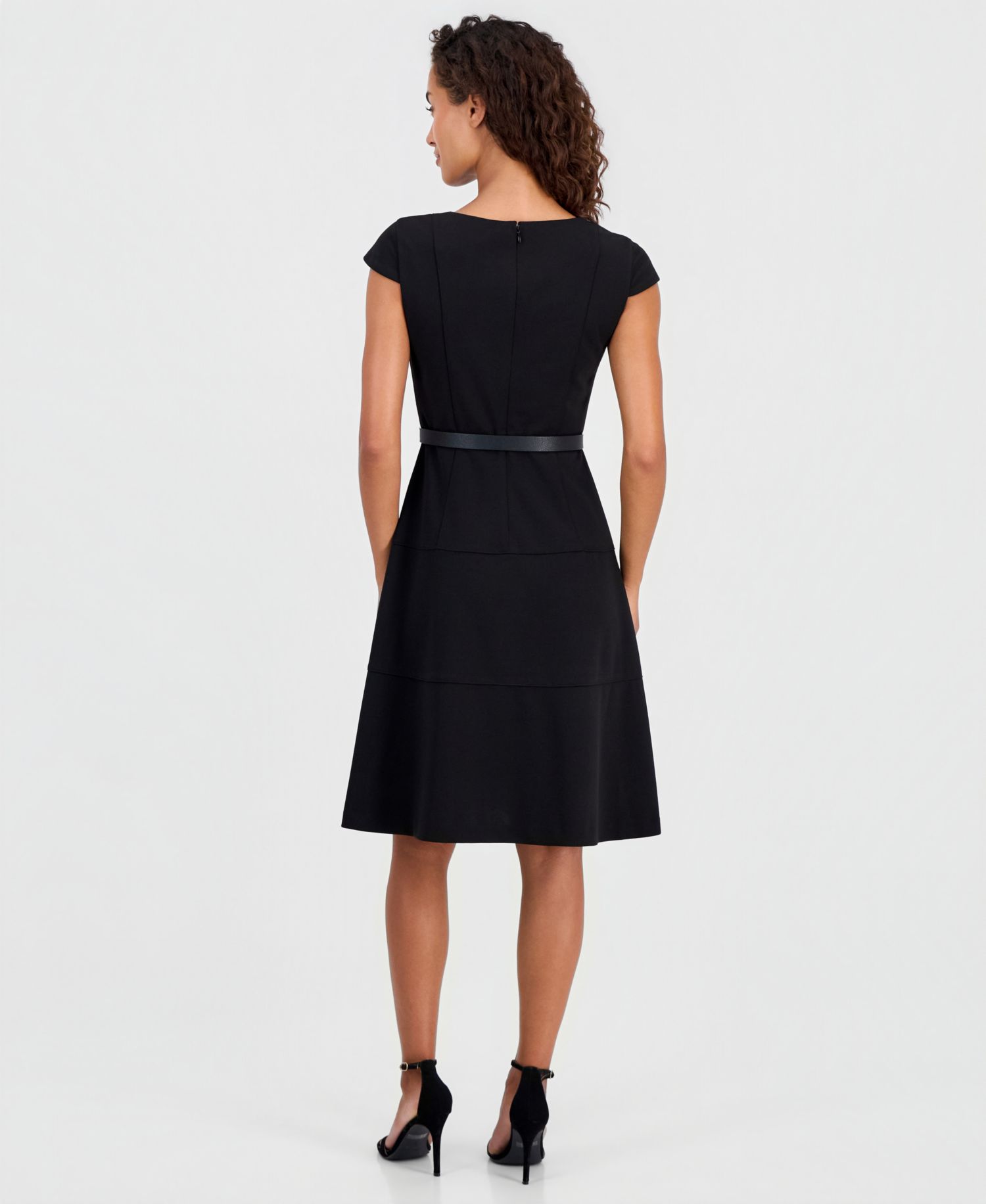 Petite Cap-Sleeve Seamed Scuba Crepe Sheath Dress