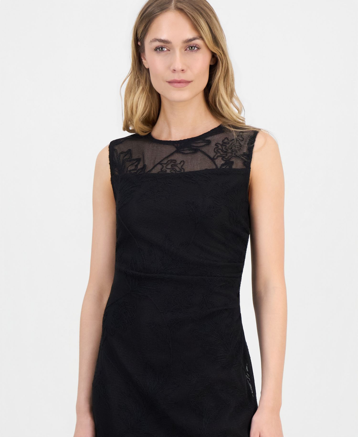 Women's Embroidered-Tulle Sleeveless Midi Dress