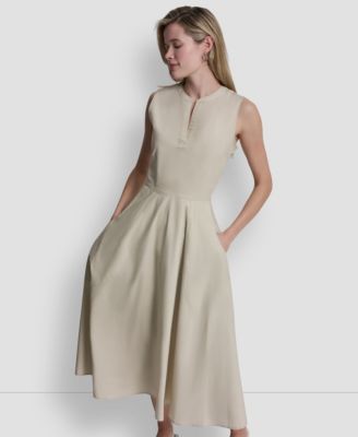 Women's Sleeveless Poplin V-Neck Midi Dress