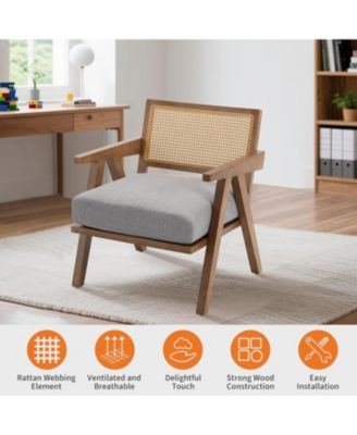 Mid-Century Farmhouse Accent Chair Set of 2 with Rattan Back.