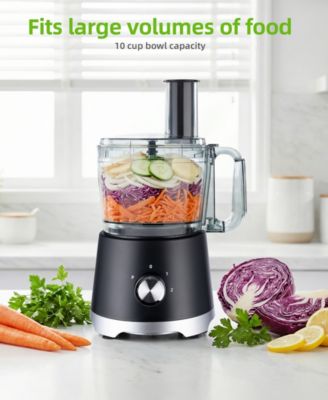 10 Cup Food Processor with Salad Spinner Basket 2 Speeds Pulse Control and 4 Cutting Discs - Black